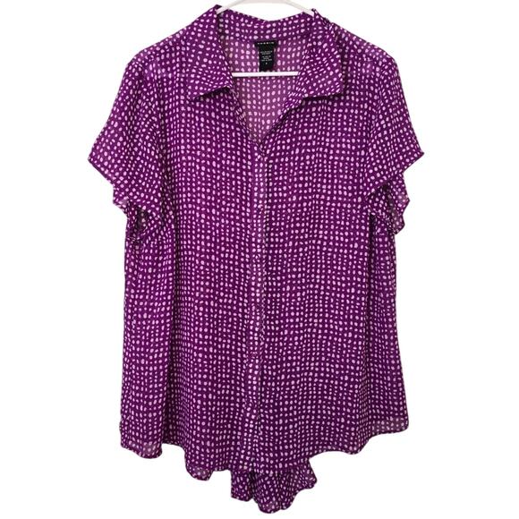 Torrid Purple Polka Dot Patterned Loose Flowy Button Up Blouse 2X - Picture 1 of 4